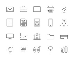 Vector line icon set related to business work