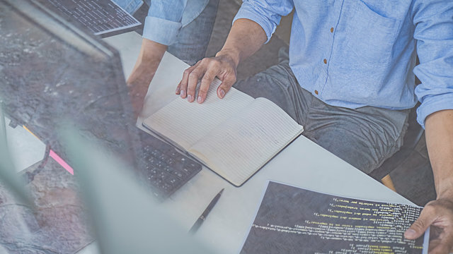 Programmer working in a software development and coding technologies. Website design. Technology concept.