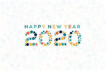 Moden Happy New Year 2020 greeting card with colorful circle vector background. Stock Vector Template.