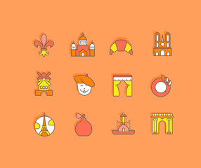 Set of Simple line Icons of Paris