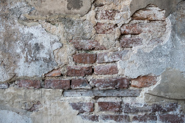 Old brick wall with cement wall texture. Background of old vintage brick wall. 