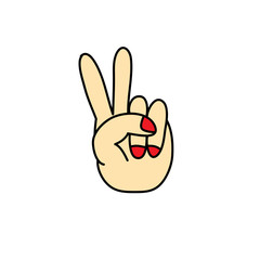 hand peace sign doodle icon, vector illustration