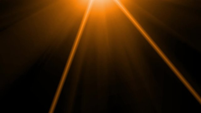 Isolated orange, yellow light rays animation. Shine or sun effect on black screen with bokeh. Dust, dirty lens effect, glitter, shiny, bright, flare footage with alpha channel. 