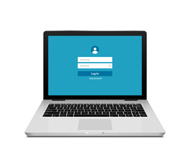 Laptop login password on lock screen. Computer security protection login user concept form