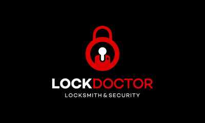 padlock with doctor health medical logo design concept