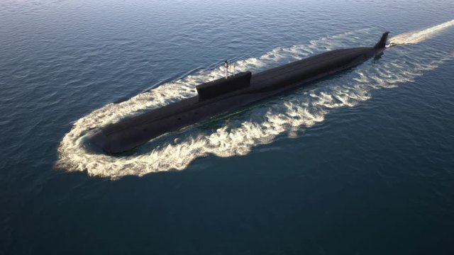 Heavy atomic submarine floating in ocean
