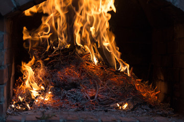 Fire wood burning in the oven