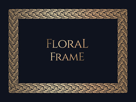 Golden vintage floral frame for design, template. Luxury, royal ornament in celtic, damascus style with lily. Premium illustration. Ornate decor, border for invitation, card, certificate, rewarding