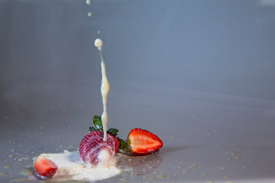 strawberry with milk drops 