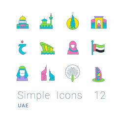 Fototapeta na wymiar Set of Simple line Icons of UAE