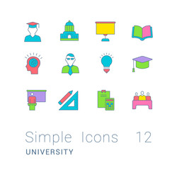 Set of Simple line Icons of University