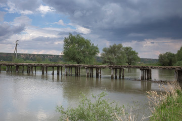Beautiful view of the wooden bridge.