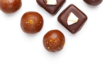 Fine handmade chocolates. Isolated on white background