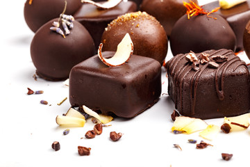 Fine handmade chocolates. Isolated on white background