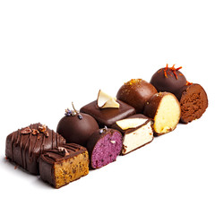 Fine handmade chocolates. Isolated on white background