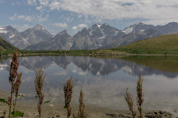 Lake reflections of the Caucasus Mountains in Georgia