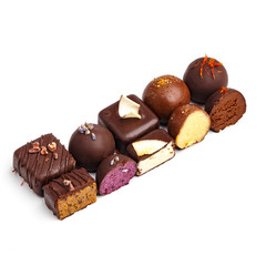 Fine handmade chocolates. Isolated on white background