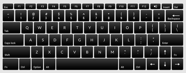 Laptop keyboard computer isolated black key button board for digital pc - obrazy, fototapety, plakaty