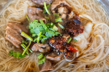 Taiwan snack of thin noodles with pork intestine