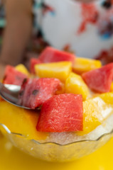 fruit shaved ice with watermelon and mango
