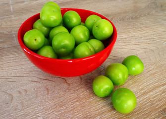  fresh green plums in the bowl