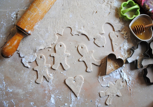 The process of making ginger cookies. Girl is preparing cookies. Gluten free from rice flour. Housewife makes christmas cookies. Close up close shot