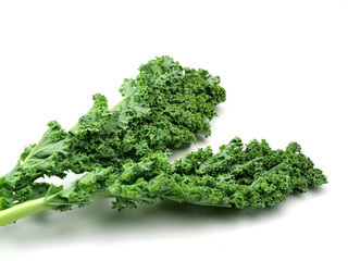 Green kale leaves, one of the super foods, isolated on a white background, beneficial for health lovers. High in antioxidants