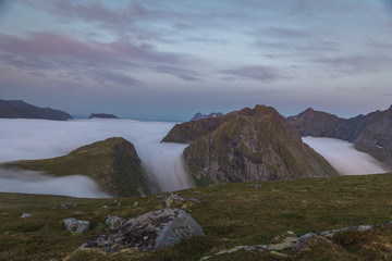 Sunset purples and insane clouds from Mount Ryten in Lofoten