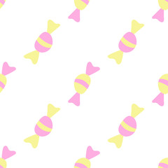 Hand drawn pink and yellow candy isolated on white. Seamless pattern. Vector