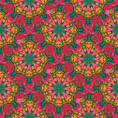 Traditional ornate  decorative tiles . Abstract background. Vector  illustration , Embroidery colorful simplified ethnic  pattern .
