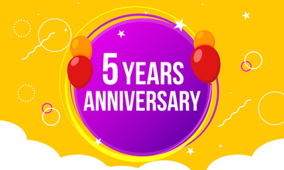 5 anniversary hapy birthday first invitation celebration party card event. 5st anniversary template balloons
