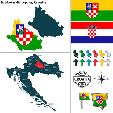Map of Bjelovar Bilogora, Croatia