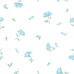 Stof per meter Vlinders Blue little flowers blossom watercolor painting - hand drawn seamless pattern on white background 