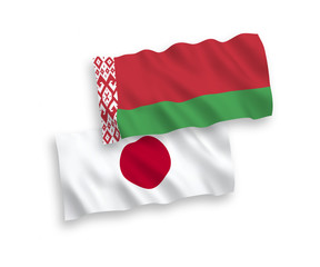 Flags of Japan and Belarus on a white background