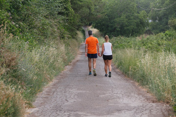 Couple hiking in the countryside