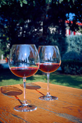 Two Glasses of Fresh Red Wine for Celebration