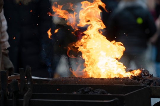 Fire of blacksmith in the blacksmith's workshop