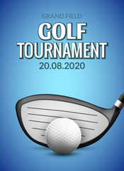 Golf tournament poster template flyer. Golf ball competition. Sport club vector design