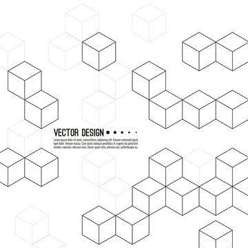 Abstract background with intersecting geometric cubic and hexagon shapes. Vector pattern of cubes. Techno illustration.