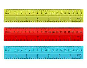 Ruler school flat centimeter. Scale inch rule millimeter plastic isolated illustration