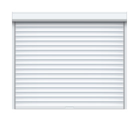 Rolling shutter door. Roller garage metal gate. Electric roll white window background shutter