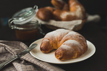 Delicious french flavored croissant for breakfast.