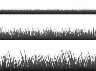 Grass meadow border vector pattern. Spring or summer plant field lawn. Black and white grass background