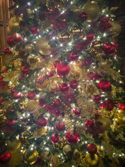 Close view of decorated Christmas tree