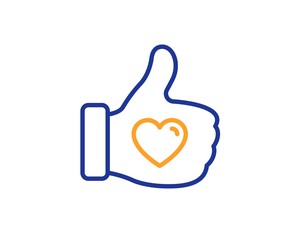 Thumbs up finger sign. Like hand line icon. Brand ambassador gesture symbol. Colorful outline concept. Blue and orange thin line like hand icon. Vector