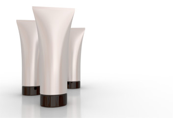 Cream tubes on white background. 3D rendering.
