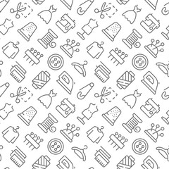 Sewing related seamless pattern with outline icons
