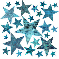 Blue Abstract Stars of Various Sizes Illustration Isolated on a White Background