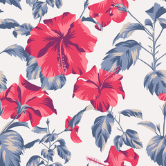 Mooie botanische herhalingsachtergrond. Naadloze bloemmotief met Chinese Hibiscus roze bloemen. Grafisch textuurkunstontwerp, voor textiel, stof, mode, omslag en oppervlak.