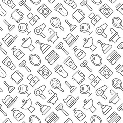 Bathroom related seamless pattern with outline icons